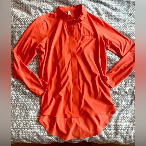 Athleta Urbanite UPF 50 Orange Long Sleeve Button Down Stretch Breathable XS - Picture 5 of 8